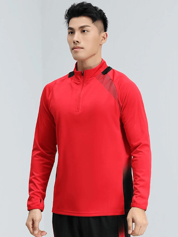 Men's Athletic Breathable Long Sleeve Zip Track Top SF2071 in Red with Black Accents for Enhanced Workout Performance
